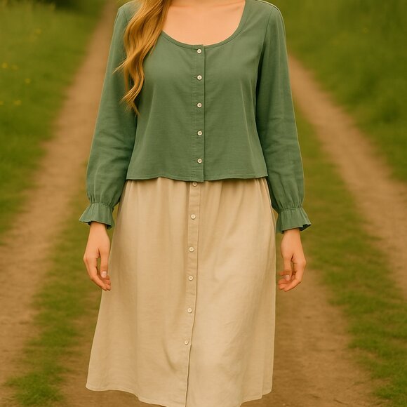 Monk & Lou Plenty by Tracy Reese Green Button-Up Accented Blouse Size Med - Picture 2 of 7